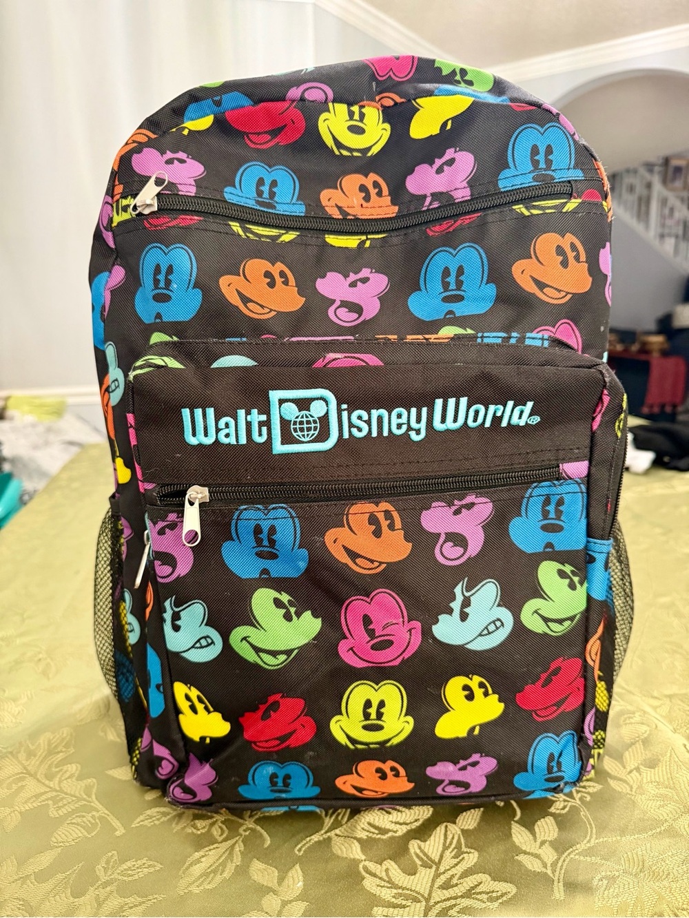 Disney Walt Disney World Black Backpack with Multicolor Mickey Faces